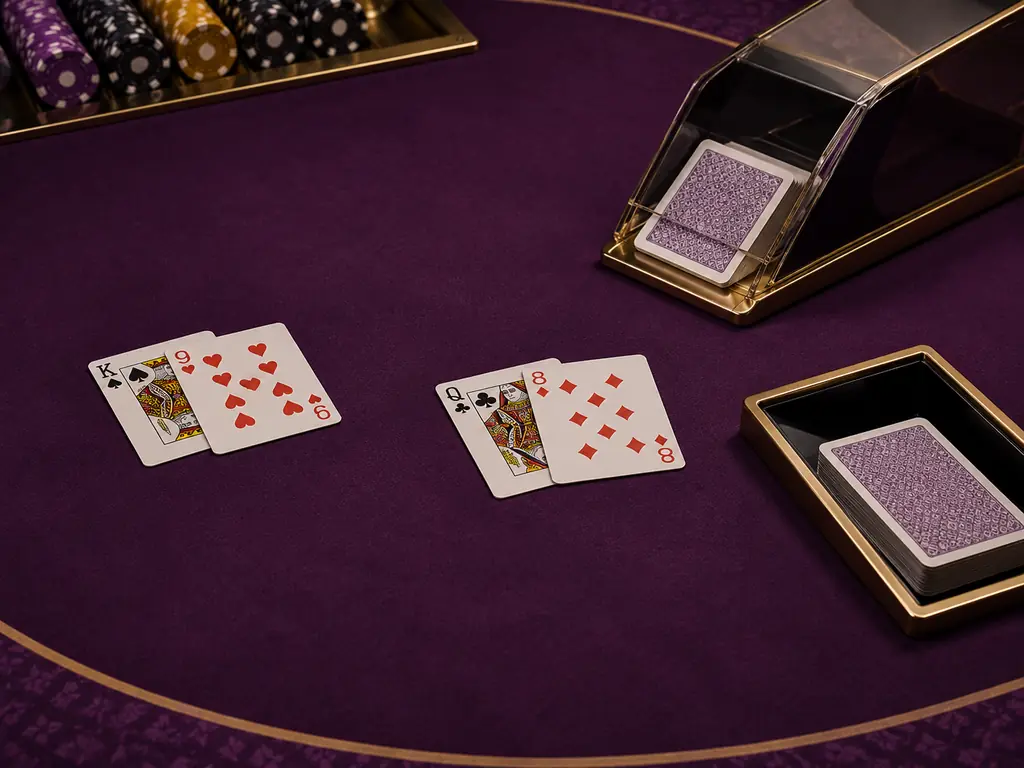 Kartu dan sepatu kartu baccarat dari dekat
