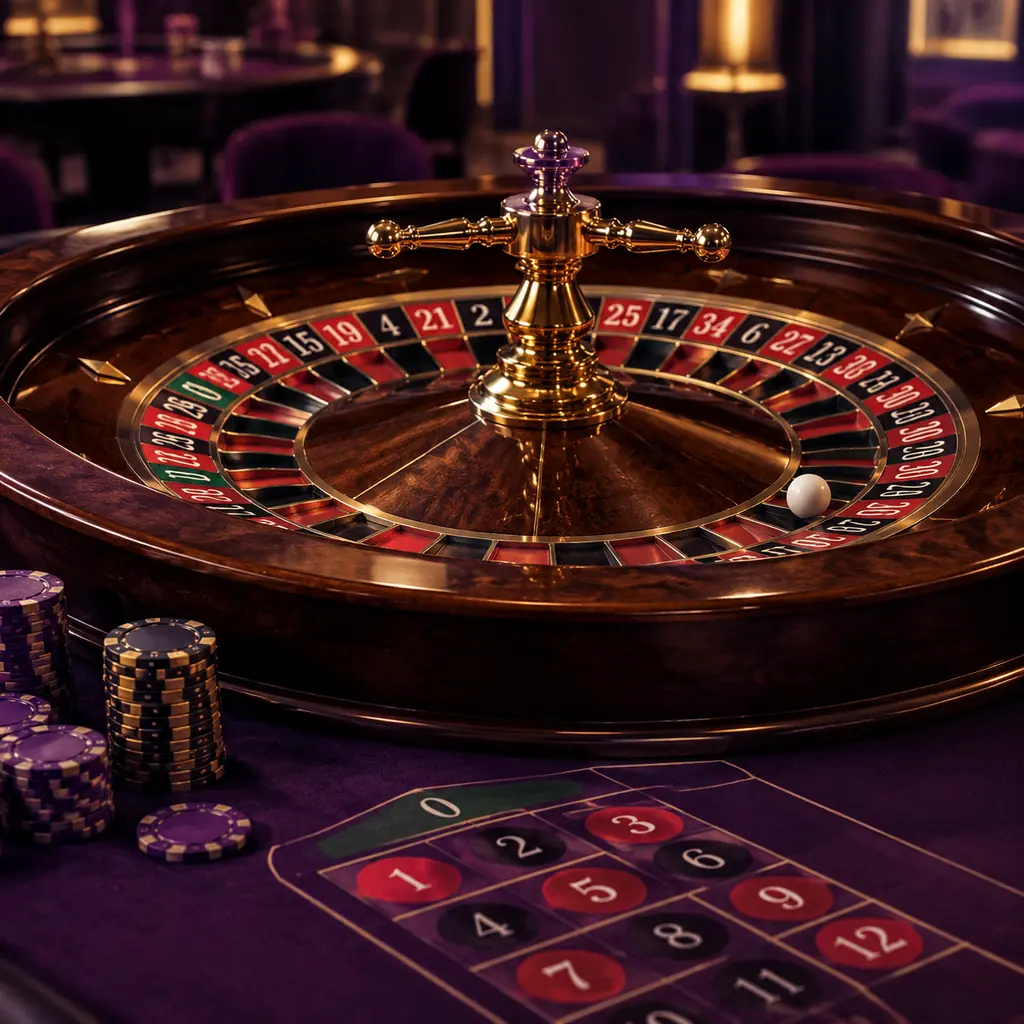 Roda roulette dan bola pada meja kasino